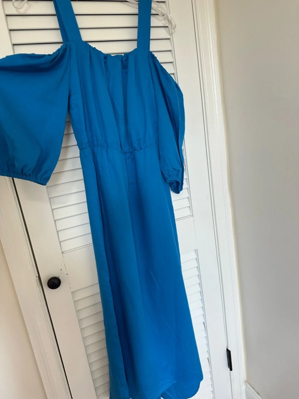 NWT Vix Paula Hermanny Blue Linen Blend off the shoulder Maxi Dress, Size 2 - Picture 6 of 9